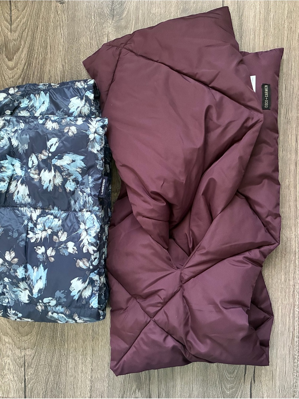 Coco + Carmen Burgundy & land’s End Floral Quilted Wrap Scarf